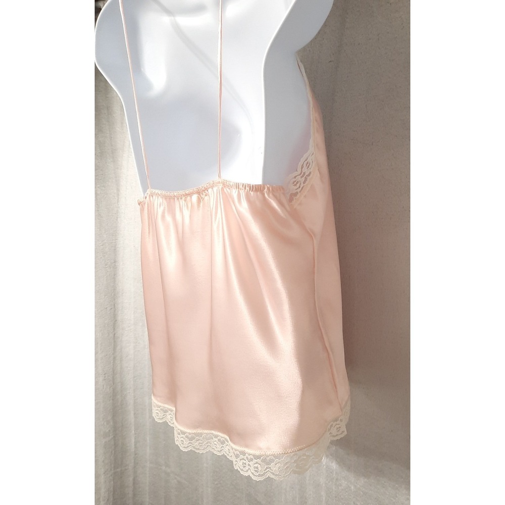 Vtg Cami Top Womens Medium Pink Satin Lace Camisole Coquette Ballet Core 90s 80s - Picture 3 of 12